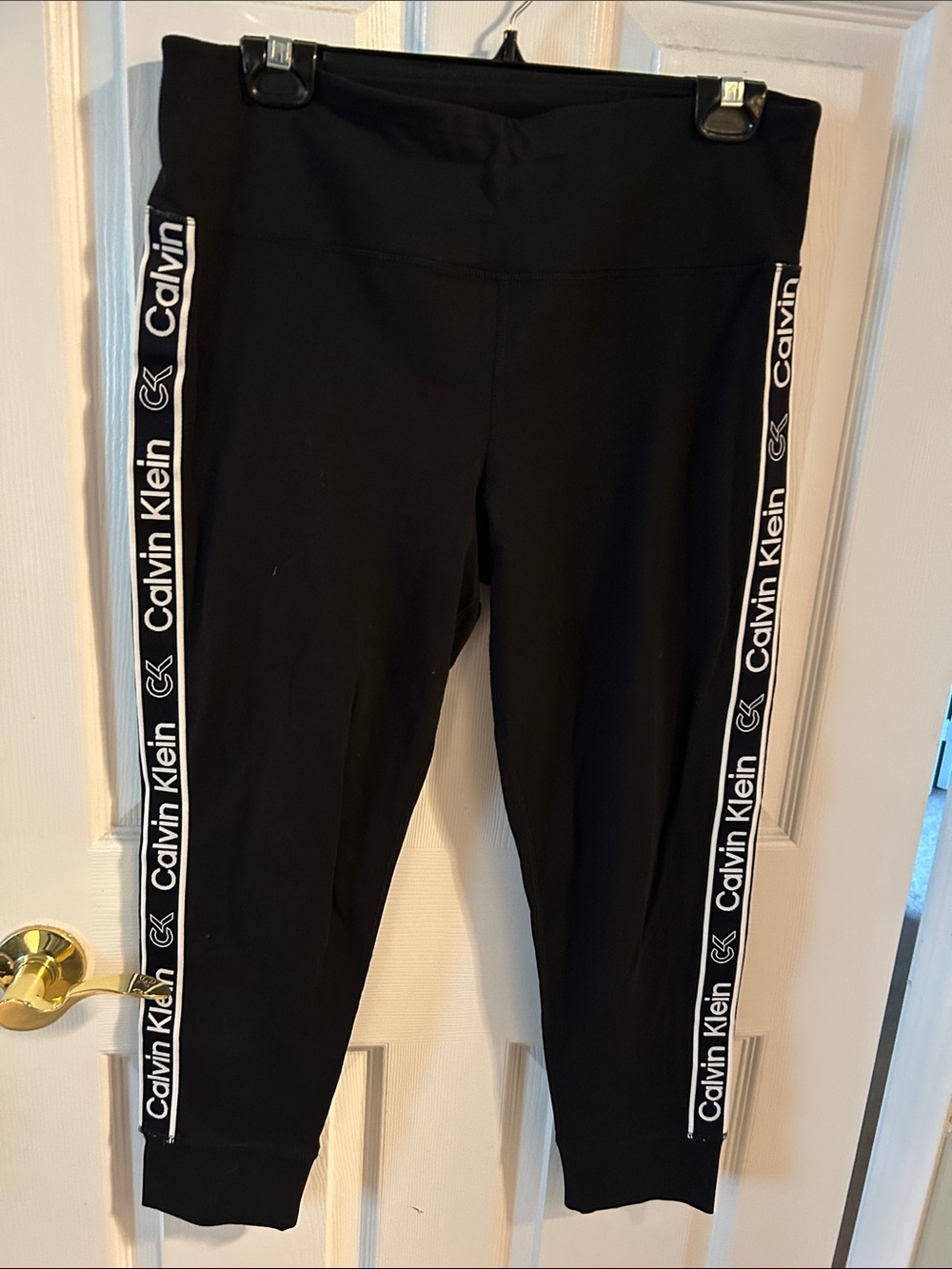 Calvin Klein Black Capri Leggings with White Logo Side Tape